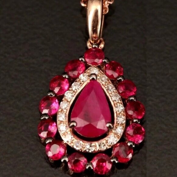 Certified + Warranty / NEW / EFFY Ruby & Diamond Necklace / 14K - Picture 1 of 7